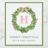 Étiquette Pour Bouteilles De Vin Aquarelle Monogramme de Noël à bille (Étiquettes simples)