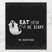 Étiquette Pour Bouteilles De Vin Aquarelle noire et blanche Ghost Halloween (Étiquettes simples)
