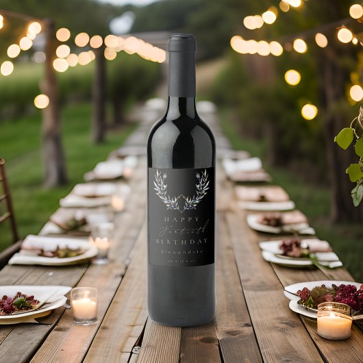 Étiquette Pour Bouteilles De Vin Aquarelle noire moderne Branche d'olive N'IMPORTE