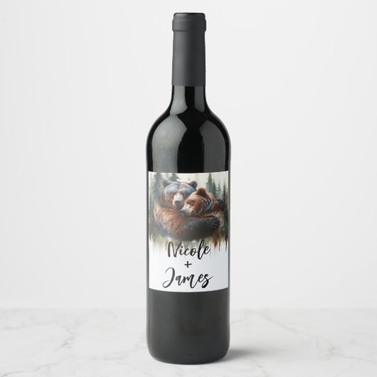 Étiquette Pour Bouteilles De Vin Aquarelle Oears Rustic Wilderness Mariage (Devant)