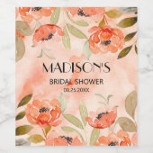 Étiquette Pour Bouteilles De Vin Aquarelle Orange Fête des mariées Florale (Étiquettes simples)