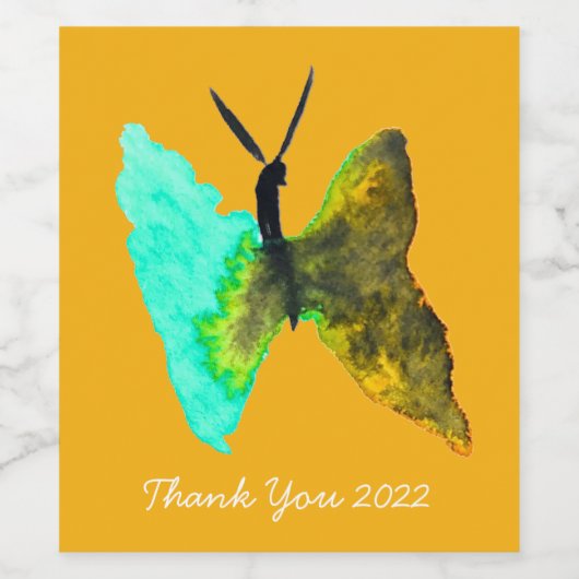 Étiquette Pour Bouteilles De Vin Aquarelle papillon aqua joli (Étiquettes simples)