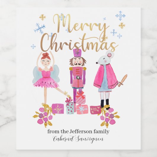 Étiquette Pour Bouteilles De Vin Aquarelle Pastel Nutcracker Noël (Étiquettes simples)