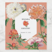 Étiquette Pour Bouteilles De Vin Aquarelle Peach Pink Peonies Mariage (Étiquettes simples)