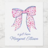 Étiquette Pour Bouteilles De Vin Aquarelle Pink Poka Dot Bow (Étiquettes simples)