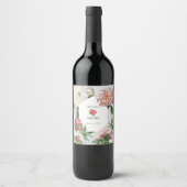 Étiquette Pour Bouteilles De Vin Aquarelle rose blanc pivoines Mariage (Devant)