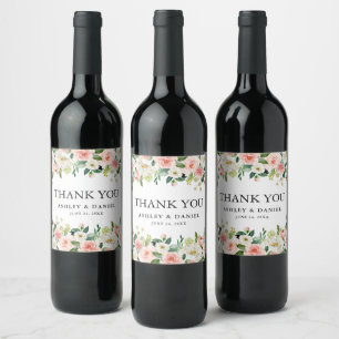 Étiquette Pour Bouteilles De Vin Aquarelle rose Blush Floral Mariage