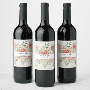 Étiquette Pour Bouteilles De Vin Aquarelle Rose Douce Et Orange Clair