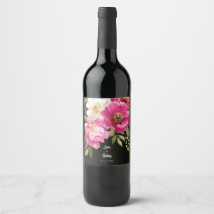 Étiquette Pour Bouteilles De Vin Aquarelle rose et blanc Peony Mariage floral