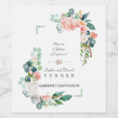 Étiquette Pour Bouteilles De Vin Aquarelle rose Fleurs blanches Mariage cadre vert (Étiquettes simples)