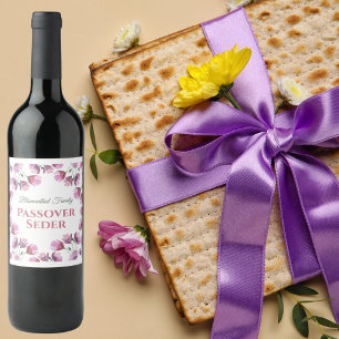 Étiquette Pour Bouteilles De Vin Aquarelle rose Florale Pesach Pessah