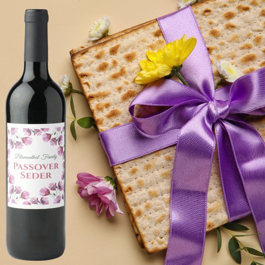 Étiquette Pour Bouteilles De Vin Aquarelle rose Florale Pesach Pessah