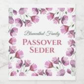 Étiquette Pour Bouteilles De Vin Aquarelle rose Florale Pesach Pessah (Étiquettes simples)