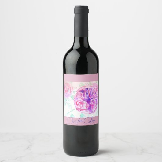 Étiquette Pour Bouteilles De Vin Aquarelle rose Lilac Merci rose (Devant)