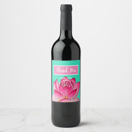 Étiquette Pour Bouteilles De Vin Aquarelle rose lofleur art (Devant)