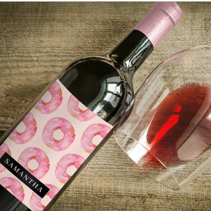 Étiquette Pour Bouteilles De Vin Aquarelle rose moderne Motif avec nom