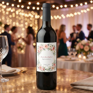 Étiquette Pour Bouteilles De Vin Aquarelle Rose Pâle Pivoine Cadre Doré Quinceañera