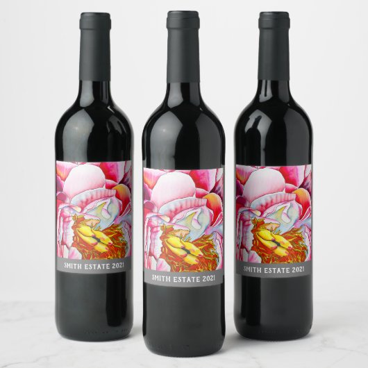 Étiquette Pour Bouteilles De Vin Aquarelle rose Peony (Bouteilles)