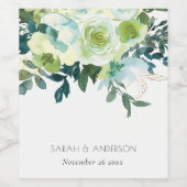 Étiquette Pour Bouteilles De Vin Aquarelle rustique bleu vert Floral Mariage (Étiquettes simples)