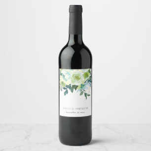 Étiquette Pour Bouteilles De Vin Aquarelle rustique bleu vert Floral Mariage
