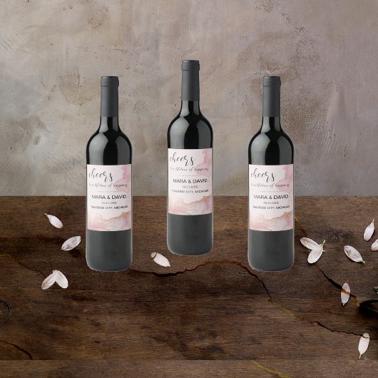 Étiquette Pour Bouteilles De Vin Aquarelle Seraphina rose et or