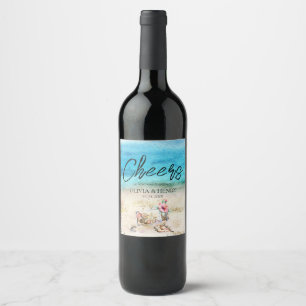 Étiquette Pour Bouteilles De Vin Aquarelle Starfish & Seashells Beach Wedding