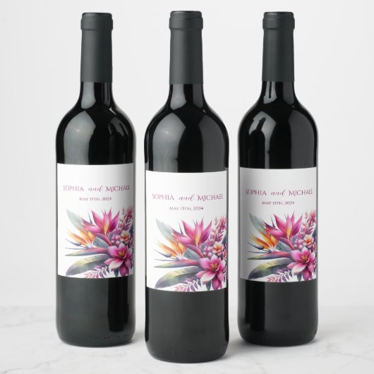 Étiquette Pour Bouteilles De Vin Aquarelle Tropical Bliss-Mariage (Bouteilles)