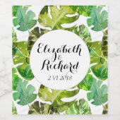Étiquette Pour Bouteilles De Vin Aquarelle Tropical Feuille mariage monogramme (Étiquettes simples)
