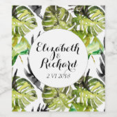 Étiquette Pour Bouteilles De Vin Aquarelle Tropical Feuille mariage monogramme (Étiquettes simples)