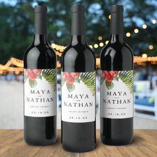 Étiquette Pour Bouteilles De Vin Aquarelle Tropicale Vert Fleur Personnalisé