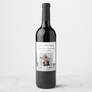 Étiquette Pour Bouteilles De Vin aquarelle vagues côtier enregistrer la photo date