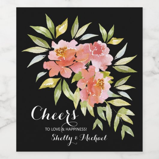 Étiquette Pour Bouteilles De Vin Aquarelle Verdure et fleurs Mariage (Étiquettes simples)