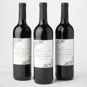 Étiquette Pour Bouteilles De Vin Aquarelle Verdure et fleurs Mariage
