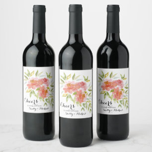 Étiquette Pour Bouteilles De Vin Aquarelle Verdure et fleurs Mariage