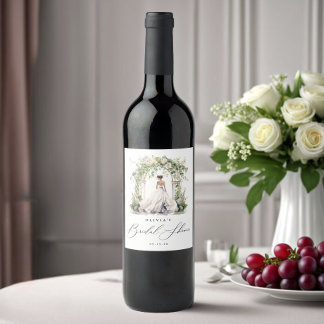 Étiquette Pour Bouteilles De Vin Aquarelle Verdure Fête des mariées florale