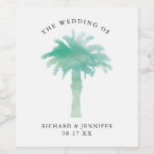 Étiquette Pour Bouteilles De Vin Aquarelle verte Palm Tree Mariage (Étiquettes simples)