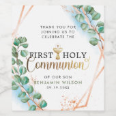Étiquette Pour Bouteilles De Vin Aquarelle verte Première Communion sainte (Étiquettes simples)