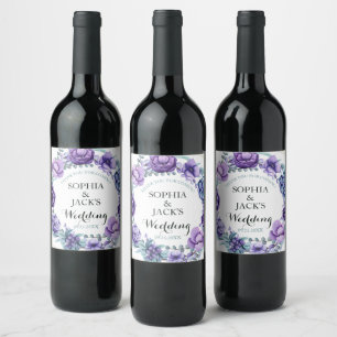 Étiquette Pour Bouteilles De Vin Aquarelle violet chic Merci Mariage Floral