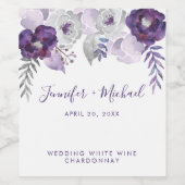 Étiquette Pour Bouteilles De Vin Aquarelle violette et argentée Mariage floral (Étiquettes simples)
