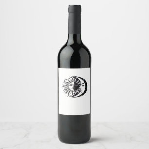 Étiquette Pour Bouteilles De Vin Aquarelle Whimsigoth Soleil Lune Sorcière Classiqu