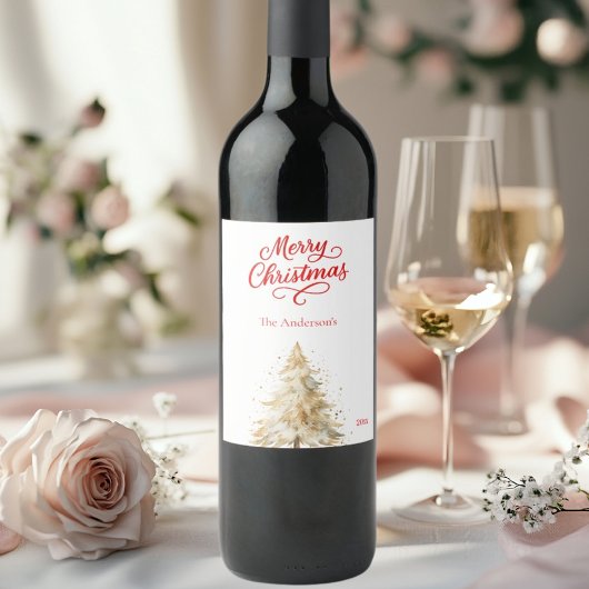 Étiquette Pour Bouteilles De Vin Arbre blanc rouge Noël