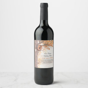 Étiquette Pour Bouteilles De Vin Arbre cardiaque sculpté Mariage de automne rustiqu