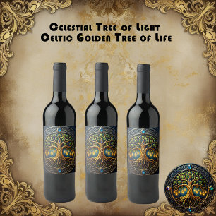 Étiquette Pour Bouteilles De Vin Arbre céleste de lumière Arbre de vie celtique dor