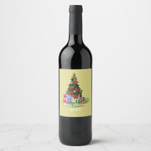 Étiquette Pour Bouteilles De Vin Arbre de Noël (Devant)