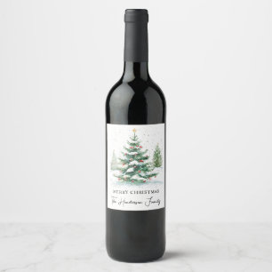 Étiquette Pour Bouteilles De Vin Arbre de Noël à l'aquarelle de script simple