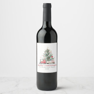Étiquette Pour Bouteilles De Vin Arbre de Noël à l'aquarelle Train jouet sur mesure