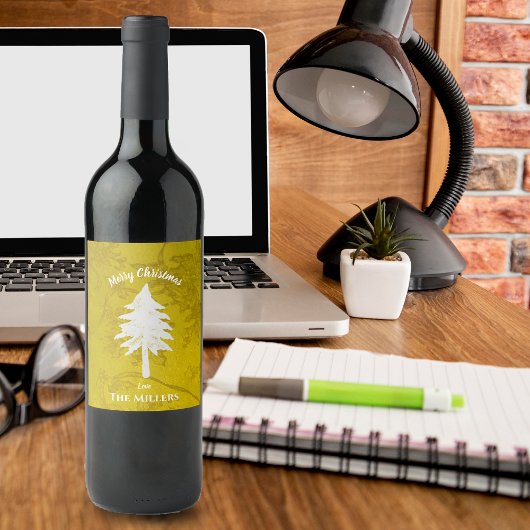 Étiquette Pour Bouteilles De Vin Arbre de Noël blanc or Abstrait Joyeux Noël