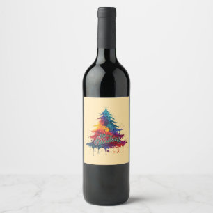 Étiquette Pour Bouteilles De Vin Arbre de Noël coloré - Joyeux Déco de Noël