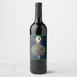 Étiquette Pour Bouteilles De Vin Arbre de Noël de mode Art déco rétro
