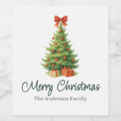 Étiquette Pour Bouteilles De Vin Arbre de Noël élégant avec Bow rouge et présents - (Étiquettes simples)